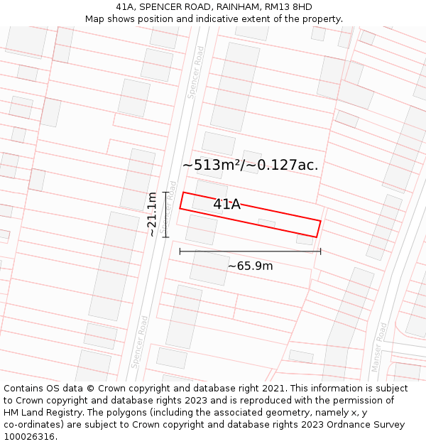 41A, SPENCER ROAD, RAINHAM, RM13 8HD: Plot and title map