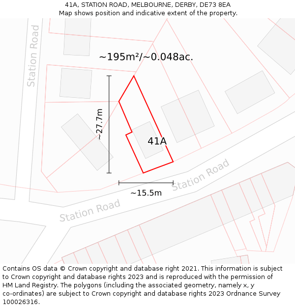 41A, STATION ROAD, MELBOURNE, DERBY, DE73 8EA: Plot and title map