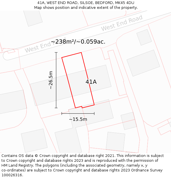 41A, WEST END ROAD, SILSOE, BEDFORD, MK45 4DU: Plot and title map