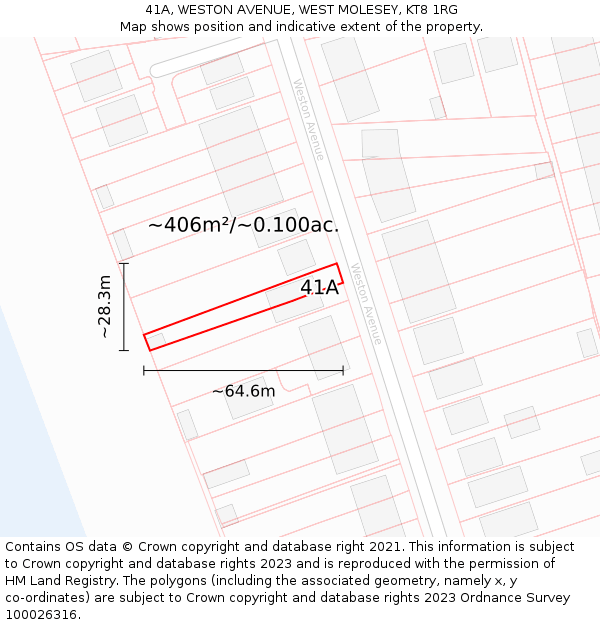 41A, WESTON AVENUE, WEST MOLESEY, KT8 1RG: Plot and title map