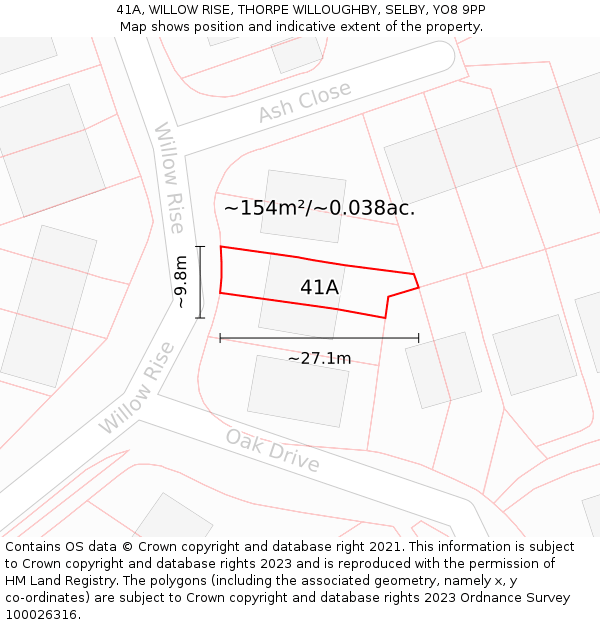 41A, WILLOW RISE, THORPE WILLOUGHBY, SELBY, YO8 9PP: Plot and title map
