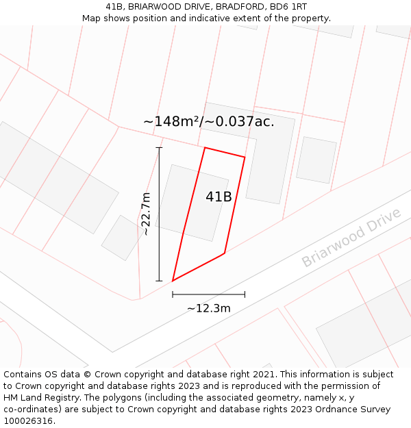 41B, BRIARWOOD DRIVE, BRADFORD, BD6 1RT: Plot and title map