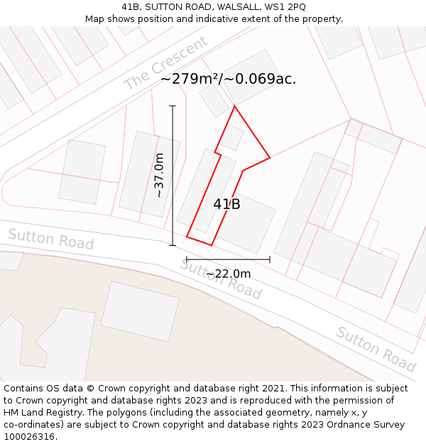 41B, SUTTON ROAD, WALSALL, WS1 2PQ: Plot and title map