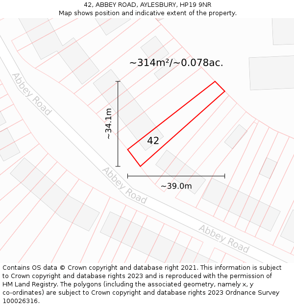 42, ABBEY ROAD, AYLESBURY, HP19 9NR: Plot and title map