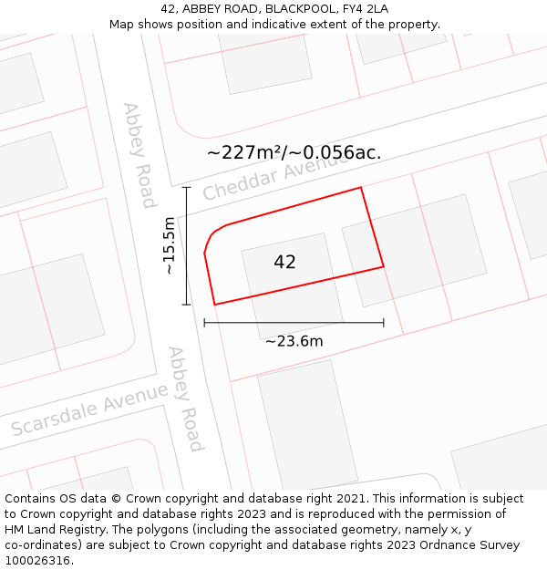 42, ABBEY ROAD, BLACKPOOL, FY4 2LA: Plot and title map