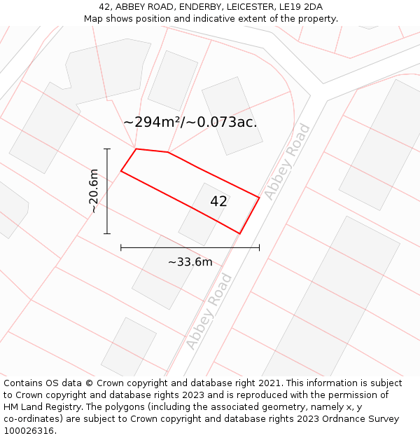 42, ABBEY ROAD, ENDERBY, LEICESTER, LE19 2DA: Plot and title map