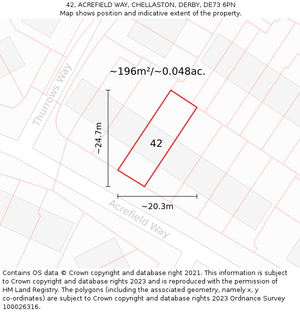 42, ACREFIELD WAY, CHELLASTON, DERBY, DE73 6PN: Plot and title map