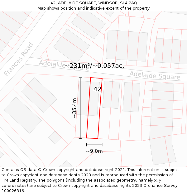 42, ADELAIDE SQUARE, WINDSOR, SL4 2AQ: Plot and title map
