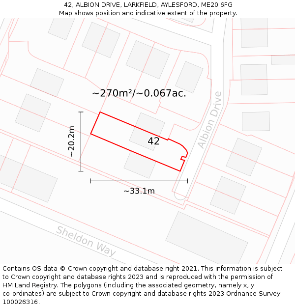 42, ALBION DRIVE, LARKFIELD, AYLESFORD, ME20 6FG: Plot and title map