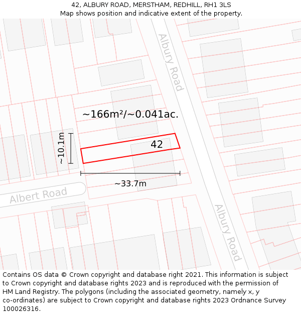 42, ALBURY ROAD, MERSTHAM, REDHILL, RH1 3LS: Plot and title map