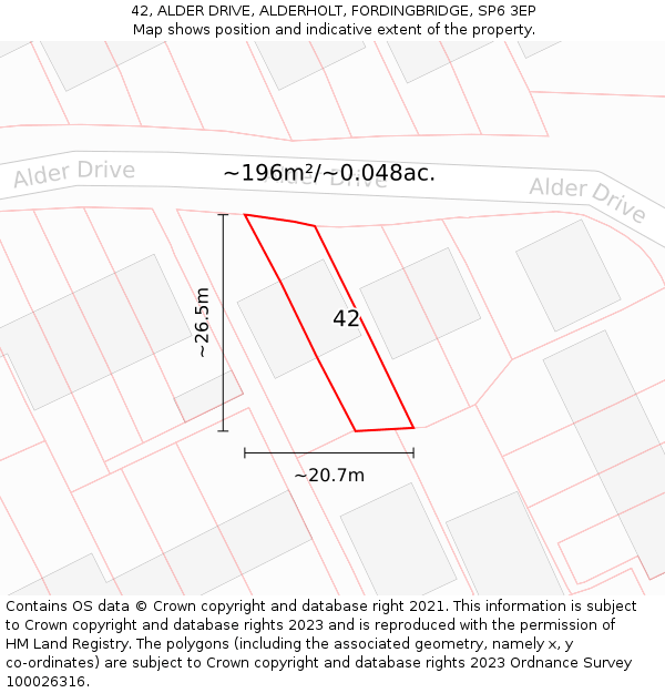 42, ALDER DRIVE, ALDERHOLT, FORDINGBRIDGE, SP6 3EP: Plot and title map