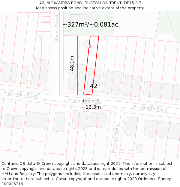 42, ALEXANDRA ROAD, BURTON-ON-TRENT, DE15 0JB: Plot and title map