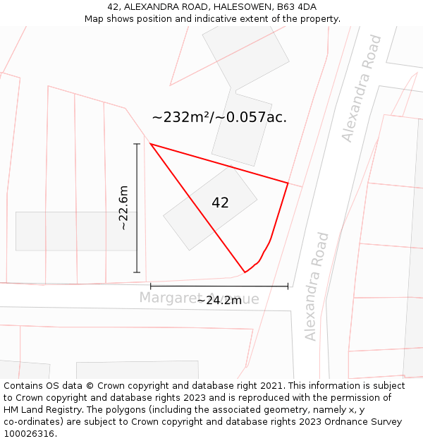 42, ALEXANDRA ROAD, HALESOWEN, B63 4DA: Plot and title map