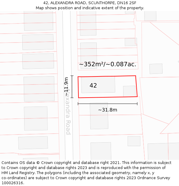 42, ALEXANDRA ROAD, SCUNTHORPE, DN16 2SF: Plot and title map