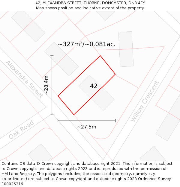 42, ALEXANDRA STREET, THORNE, DONCASTER, DN8 4EY: Plot and title map