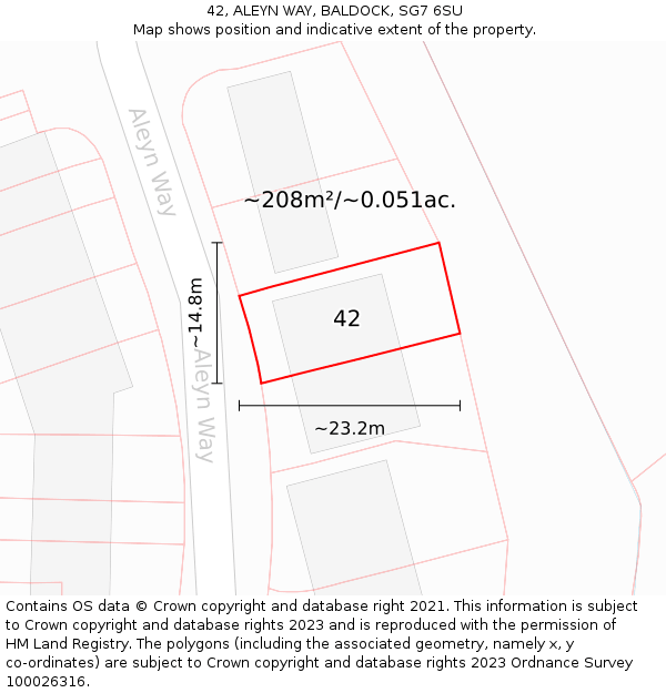 42, ALEYN WAY, BALDOCK, SG7 6SU: Plot and title map