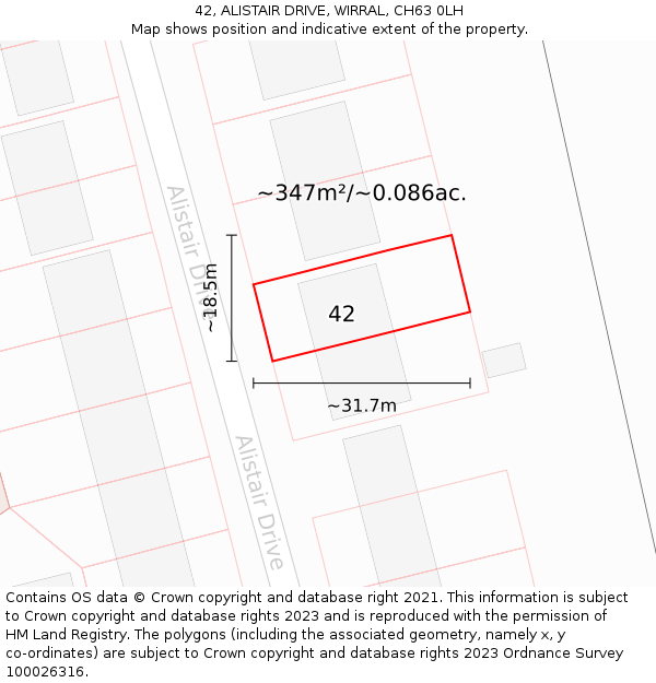 42, ALISTAIR DRIVE, WIRRAL, CH63 0LH: Plot and title map