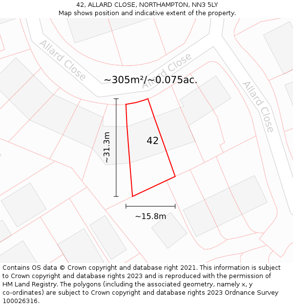 42, ALLARD CLOSE, NORTHAMPTON, NN3 5LY: Plot and title map