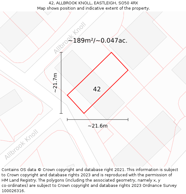 42, ALLBROOK KNOLL, EASTLEIGH, SO50 4RX: Plot and title map