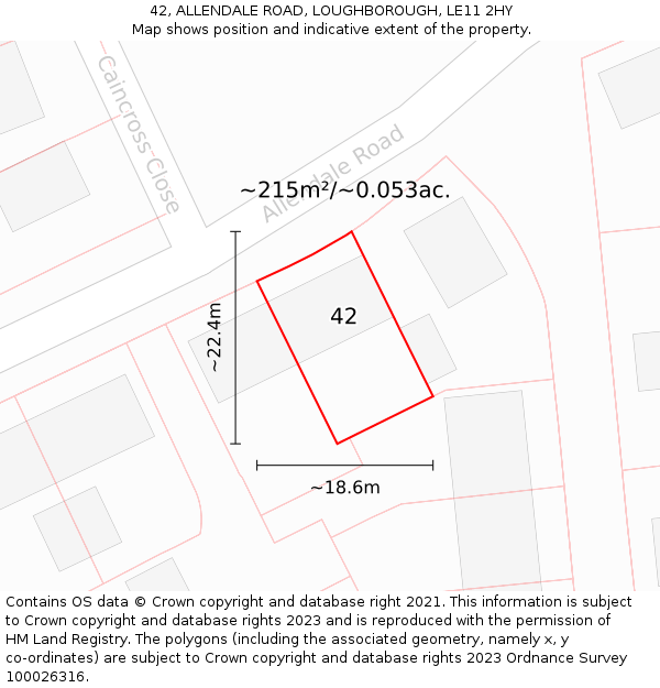 42, ALLENDALE ROAD, LOUGHBOROUGH, LE11 2HY: Plot and title map