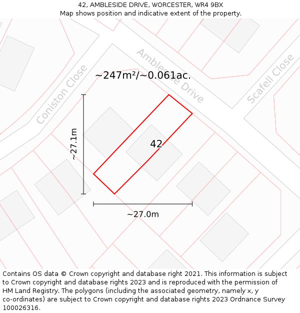 42, AMBLESIDE DRIVE, WORCESTER, WR4 9BX: Plot and title map
