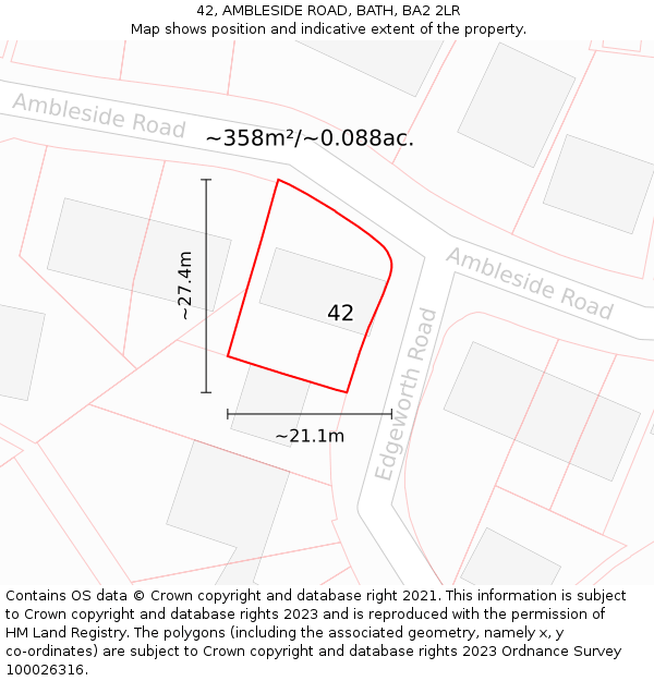 42, AMBLESIDE ROAD, BATH, BA2 2LR: Plot and title map