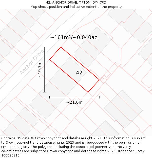 42, ANCHOR DRIVE, TIPTON, DY4 7RD: Plot and title map