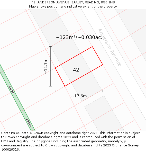 42, ANDERSON AVENUE, EARLEY, READING, RG6 1HB: Plot and title map