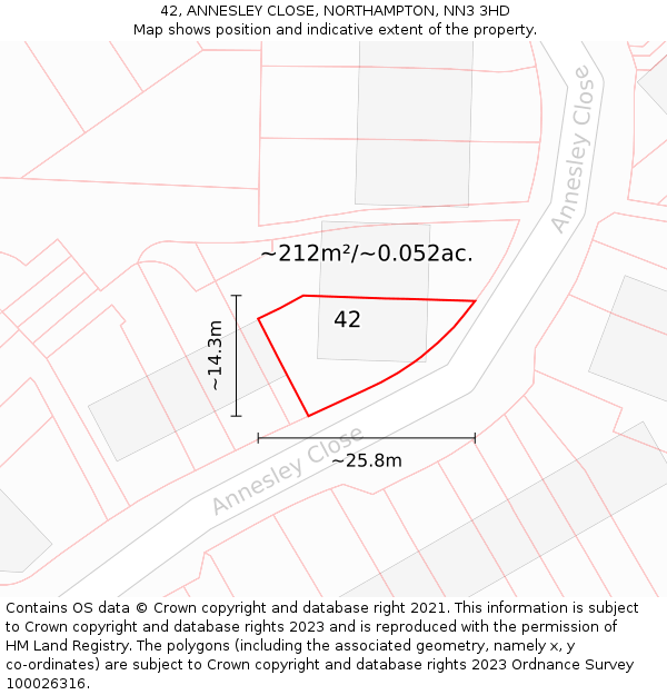42, ANNESLEY CLOSE, NORTHAMPTON, NN3 3HD: Plot and title map