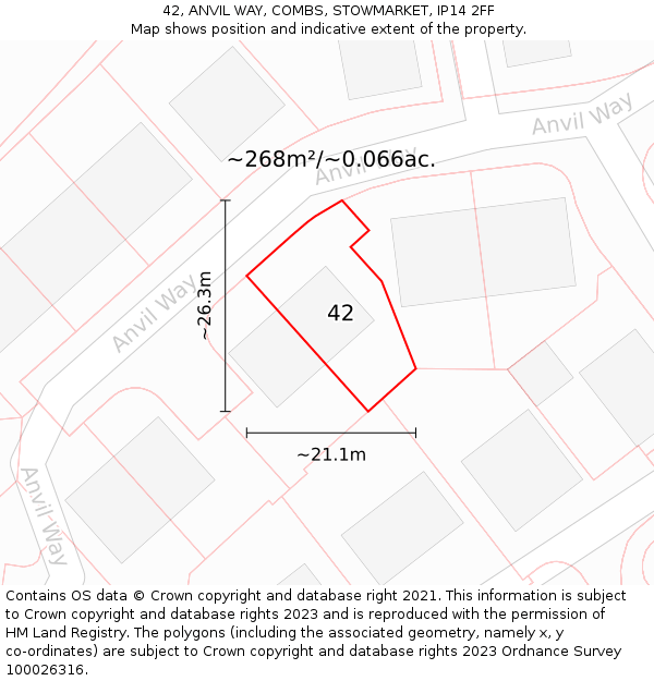 42, ANVIL WAY, COMBS, STOWMARKET, IP14 2FF: Plot and title map