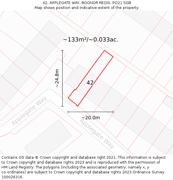 42, APPLEGATE WAY, BOGNOR REGIS, PO21 5GB: Plot and title map