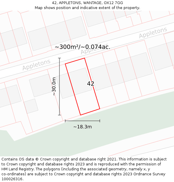 42, APPLETONS, WANTAGE, OX12 7GG: Plot and title map