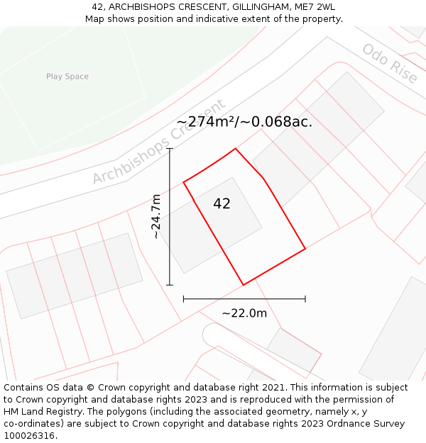 42, ARCHBISHOPS CRESCENT, GILLINGHAM, ME7 2WL: Plot and title map