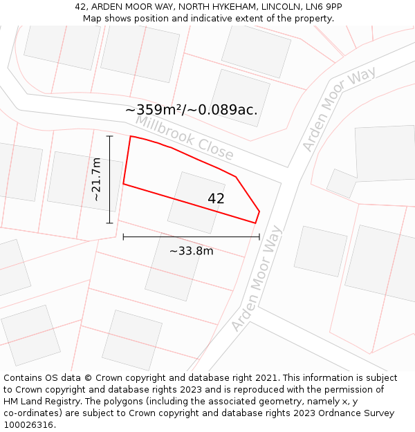 42, ARDEN MOOR WAY, NORTH HYKEHAM, LINCOLN, LN6 9PP: Plot and title map