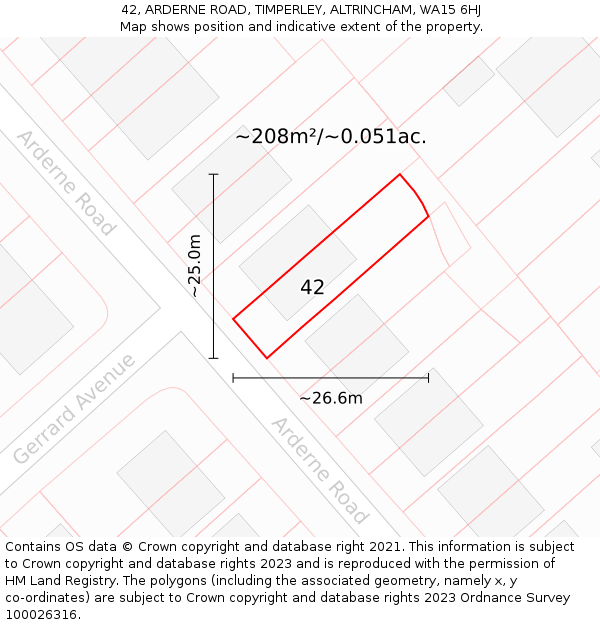 42, ARDERNE ROAD, TIMPERLEY, ALTRINCHAM, WA15 6HJ: Plot and title map