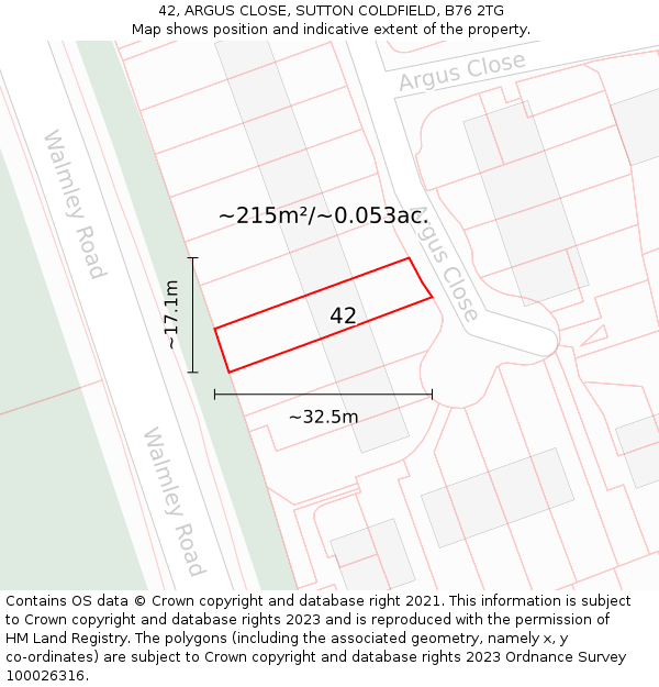 42, ARGUS CLOSE, SUTTON COLDFIELD, B76 2TG: Plot and title map