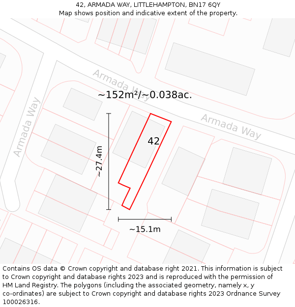 42, ARMADA WAY, LITTLEHAMPTON, BN17 6QY: Plot and title map