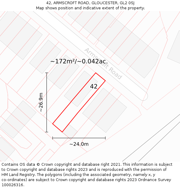 42, ARMSCROFT ROAD, GLOUCESTER, GL2 0SJ: Plot and title map