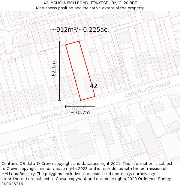 42, ASHCHURCH ROAD, TEWKESBURY, GL20 8BT: Plot and title map