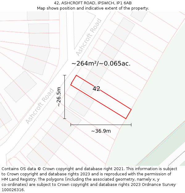 42, ASHCROFT ROAD, IPSWICH, IP1 6AB: Plot and title map