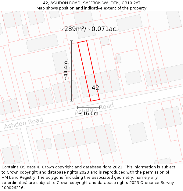 42, ASHDON ROAD, SAFFRON WALDEN, CB10 2AT: Plot and title map