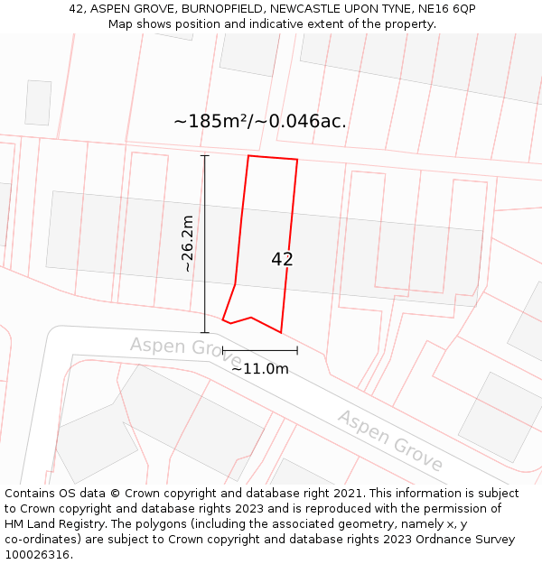 42, ASPEN GROVE, BURNOPFIELD, NEWCASTLE UPON TYNE, NE16 6QP: Plot and title map