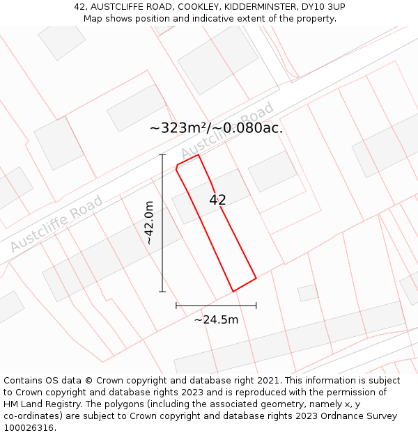 42, AUSTCLIFFE ROAD, COOKLEY, KIDDERMINSTER, DY10 3UP: Plot and title map