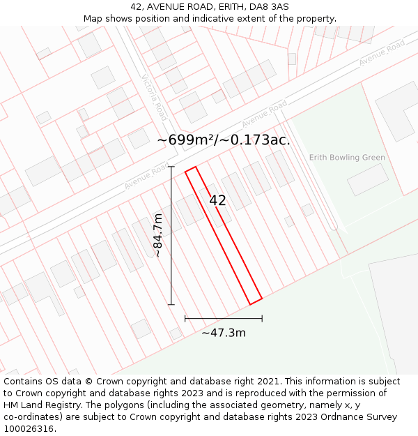 42, AVENUE ROAD, ERITH, DA8 3AS: Plot and title map