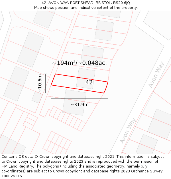42, AVON WAY, PORTISHEAD, BRISTOL, BS20 6JQ: Plot and title map