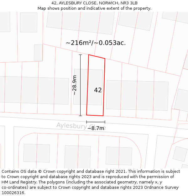 42, AYLESBURY CLOSE, NORWICH, NR3 3LB: Plot and title map