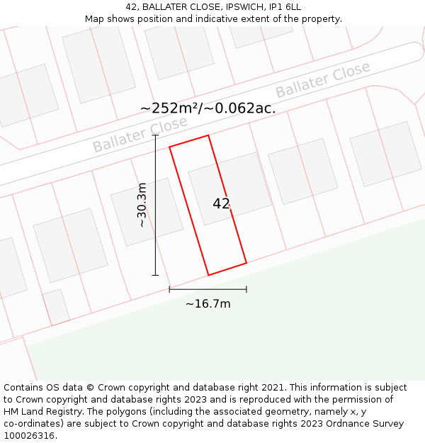 42, BALLATER CLOSE, IPSWICH, IP1 6LL: Plot and title map