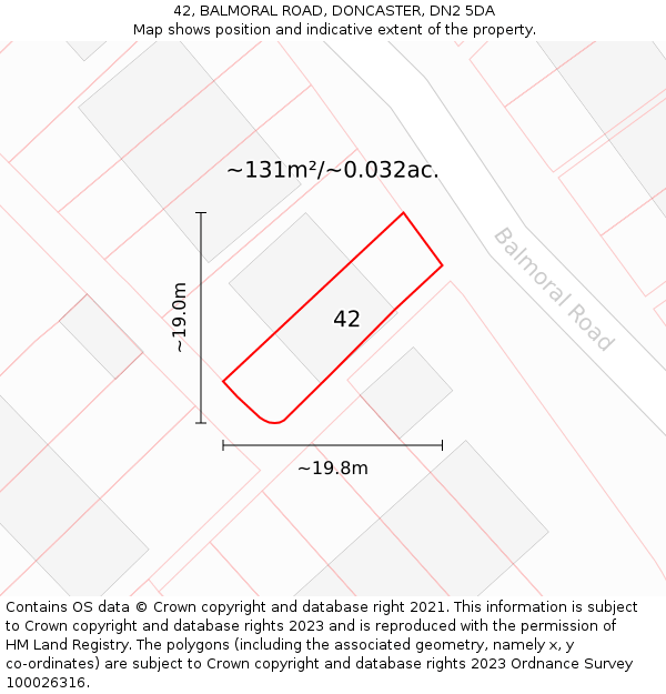 42, BALMORAL ROAD, DONCASTER, DN2 5DA: Plot and title map