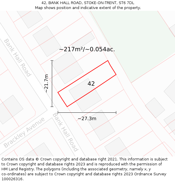 42, BANK HALL ROAD, STOKE-ON-TRENT, ST6 7DL: Plot and title map