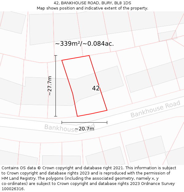 42, BANKHOUSE ROAD, BURY, BL8 1DS: Plot and title map
